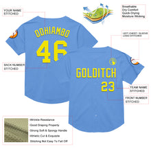 Laden Sie das Bild in den Galerie-Viewer, Custom Light Blue Light Yellow Mesh Authentic Throwback Baseball Jersey

