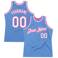 Load image into Gallery viewer, Custom Light Blue White-Pink Authentic Throwback Basketball Jersey

