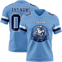 Load image into Gallery viewer, Custom Light Blue Navy-White Authentic Football Jersey
