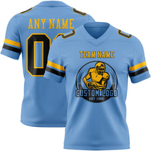 Load image into Gallery viewer, Custom Light Blue Black-Gold Authentic Football Jersey
