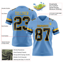 Load image into Gallery viewer, Custom Light Blue Black-Gold Authentic Football Jersey
