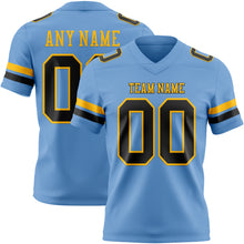 Load image into Gallery viewer, Custom Light Blue Black-Gold Authentic Football Jersey
