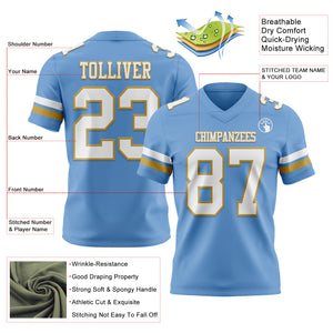 Custom Light Blue White-Old Gold Authentic Football Jersey