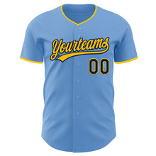 Load image into Gallery viewer, Custom Light Blue Yellow-Navy Authentic Baseball Jersey
