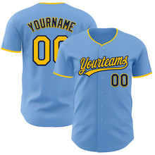 Load image into Gallery viewer, Custom Light Blue Yellow-Navy Authentic Baseball Jersey
