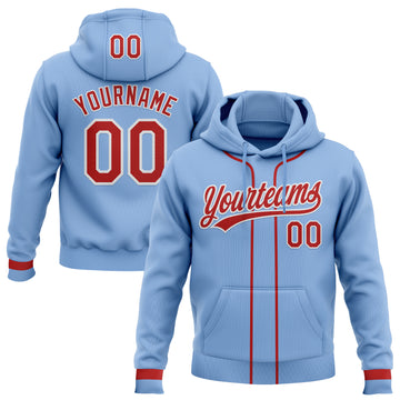 Custom Stitched Light Blue Red-White Baseball Pullover Sweatshirt Hoodie
