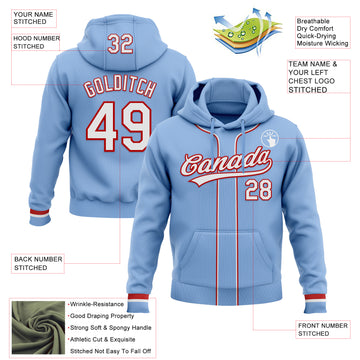 Custom Stitched Light Blue White-Red Baseball Pullover Sweatshirt Hoodie