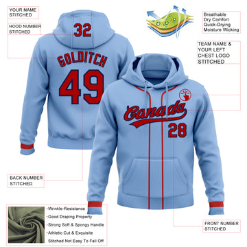 Custom Stitched Light Blue Red-Navy Baseball Pullover Sweatshirt Hoodie