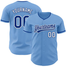 Load image into Gallery viewer, Custom Light Blue Royal-White Authentic Baseball Jersey
