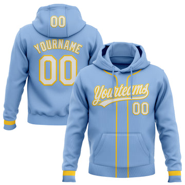 Custom Stitched Light Blue White-Yellow Baseball Pullover Sweatshirt Hoodie