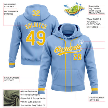 Custom Stitched Light Blue Yellow-White Baseball Pullover Sweatshirt Hoodie
