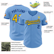 Load image into Gallery viewer, Custom Light Blue Yellow-Royal Authentic Baseball Jersey
