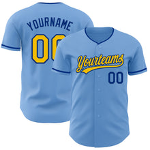 Load image into Gallery viewer, Custom Light Blue Yellow-Royal Authentic Baseball Jersey
