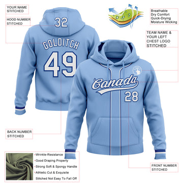 Custom Stitched Light Blue White-Royal Baseball Pullover Sweatshirt Hoodie
