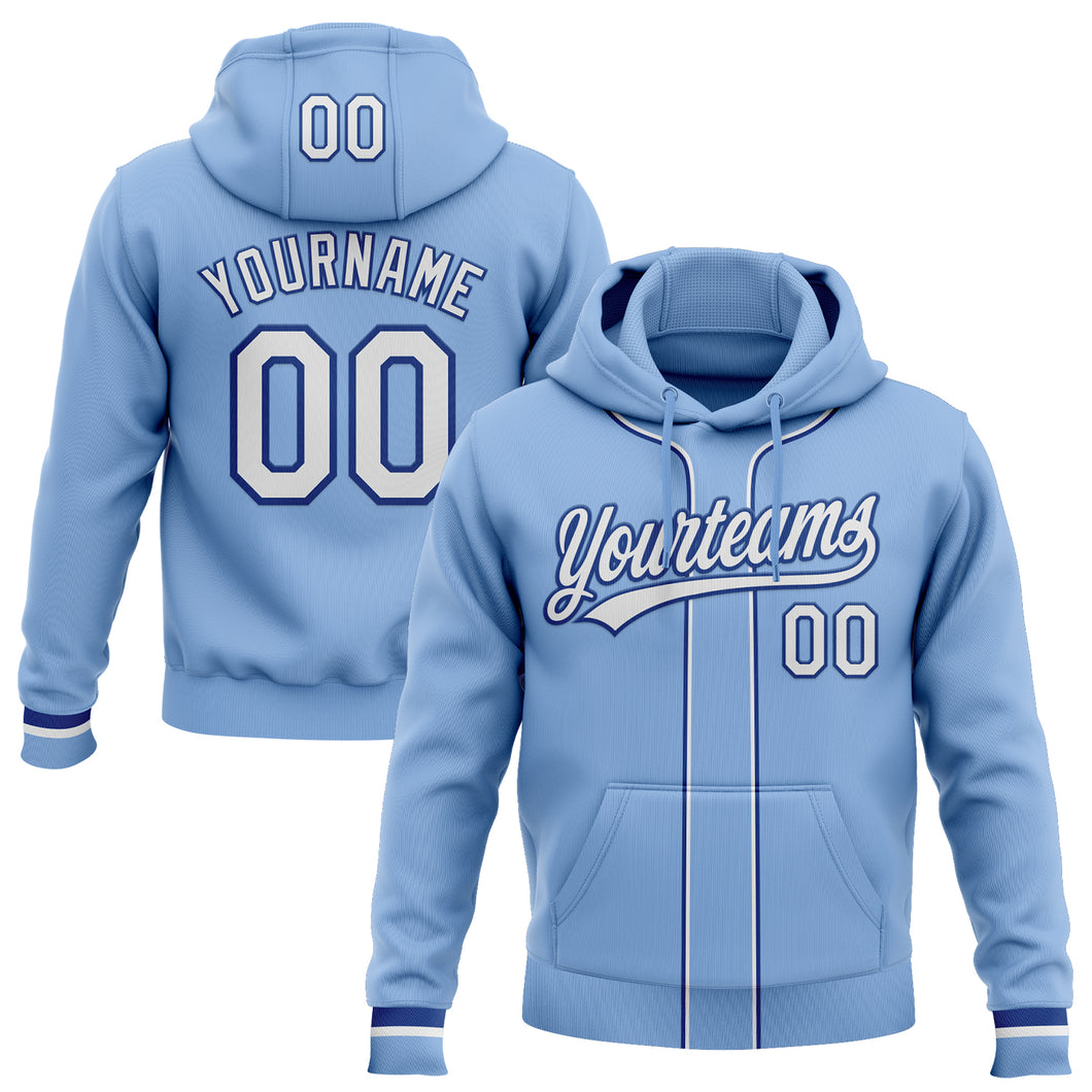 Custom Stitched Light Blue White-Royal Baseball Pullover Sweatshirt Hoodie