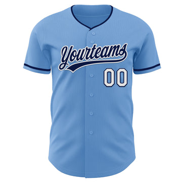 Custom Light Blue Navy-White Authentic Baseball Jersey