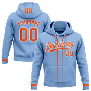 Custom Stitched Light Blue Orange-White Baseball Pullover Sweatshirt Hoodie