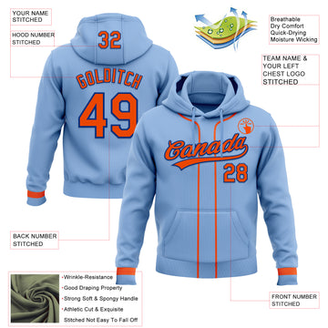 Custom Stitched Light Blue Orange-Royal Baseball Pullover Sweatshirt Hoodie