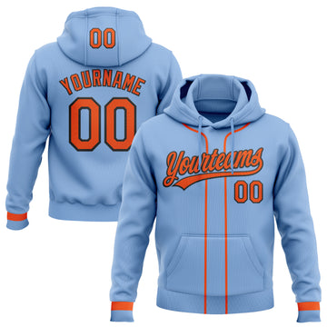 Custom Stitched Light Blue Orange-Black Baseball Pullover Sweatshirt Hoodie