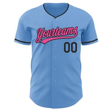 Custom Light Blue Pink-Black Authentic Baseball Jersey