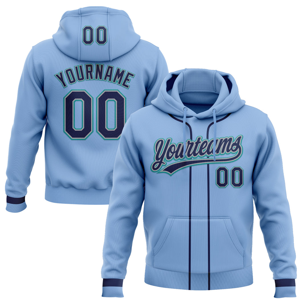 Custom Stitched Light Blue Navy Gray-Teal Baseball Pullover Sweatshirt Hoodie