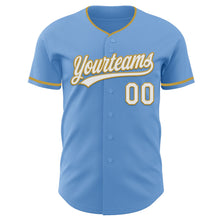 Load image into Gallery viewer, Custom Light Blue White-Old Gold Authentic Baseball Jersey
