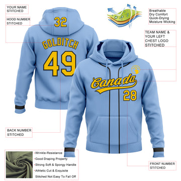 Custom Stitched Light Blue Yellow-Black Baseball Pullover Sweatshirt Hoodie