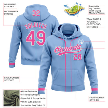 Custom Stitched Light Blue Pink-White Baseball Pullover Sweatshirt Hoodie