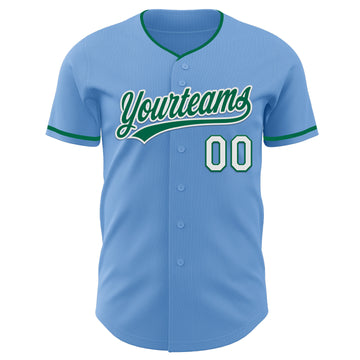 Custom Light Blue Kelly Green-White Authentic Baseball Jersey