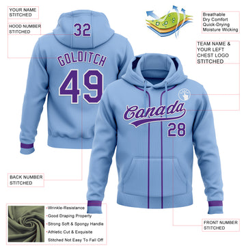 Custom Stitched Light Blue Purple-White Baseball Pullover Sweatshirt Hoodie