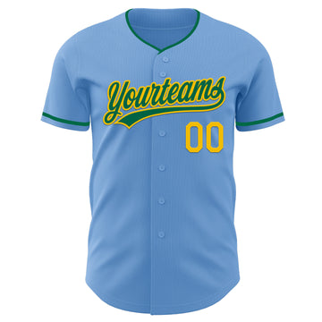 Custom Light Blue Kelly Green-Yellow Authentic Baseball Jersey
