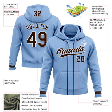 Custom Stitched Light Blue Brown-White Baseball Pullover Sweatshirt Hoodie
