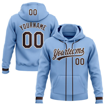 Custom Stitched Light Blue Brown-White Baseball Pullover Sweatshirt Hoodie