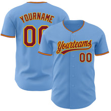 Load image into Gallery viewer, Custom Light Blue Crimson-Yellow Authentic Baseball Jersey
