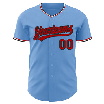 Custom Light Blue Red Black-White Authentic Baseball Jersey