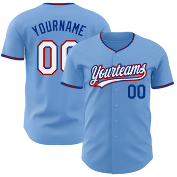 Custom Light Blue White Royal-Red Authentic Baseball Jersey