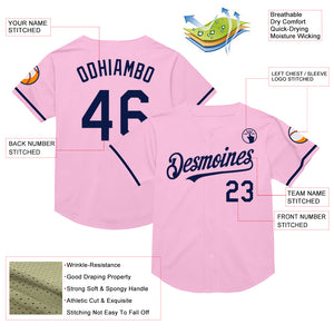 Custom Light Pink Navy Mesh Authentic Throwback Baseball Jersey