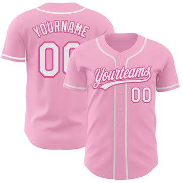 Custom Light Pink White-Pink Authentic Baseball Jersey