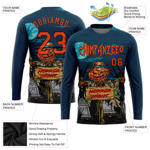 Custom 3D Pattern Halloween Pumpkins Horror Night Long Sleeve Performance T-Shirt