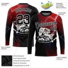 Laden Sie das Bild in den Galerie-Viewer, Custom Red Black-White 3D Lightning And Bass Fish Fishing Long Sleeve Performance T-Shirt
