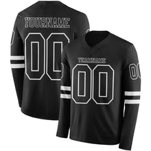 Load image into Gallery viewer, Custom Black White Long Sleeve Authentic Football Jersey
