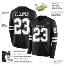 Load image into Gallery viewer, Custom Black White Long Sleeve Authentic Football Jersey
