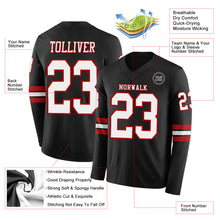 Load image into Gallery viewer, Custom Black White-Red Long Sleeve Authentic Football Jersey
