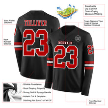 Load image into Gallery viewer, Custom Black Red-White Long Sleeve Authentic Football Jersey

