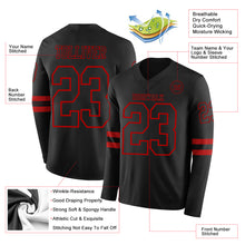 Load image into Gallery viewer, Custom Black Red Long Sleeve Authentic Football Jersey

