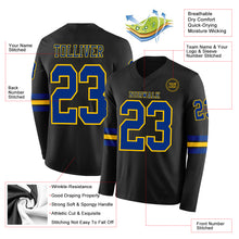 Load image into Gallery viewer, Custom Black Royal-Yellow Long Sleeve Authentic Football Jersey
