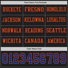 Load image into Gallery viewer, Custom Black Royal-Orange Long Sleeve Authentic Football Jersey
