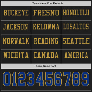 Custom Black Royal-Old Gold Long Sleeve Authentic Football Jersey