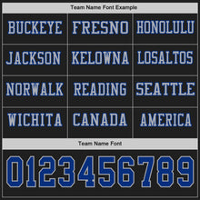 Load image into Gallery viewer, Custom Black Royal-Gray Long Sleeve Authentic Football Jersey
