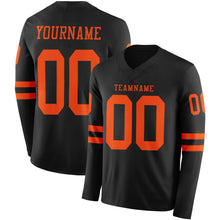 Load image into Gallery viewer, Custom Black Orange Long Sleeve Authentic Football Jersey
